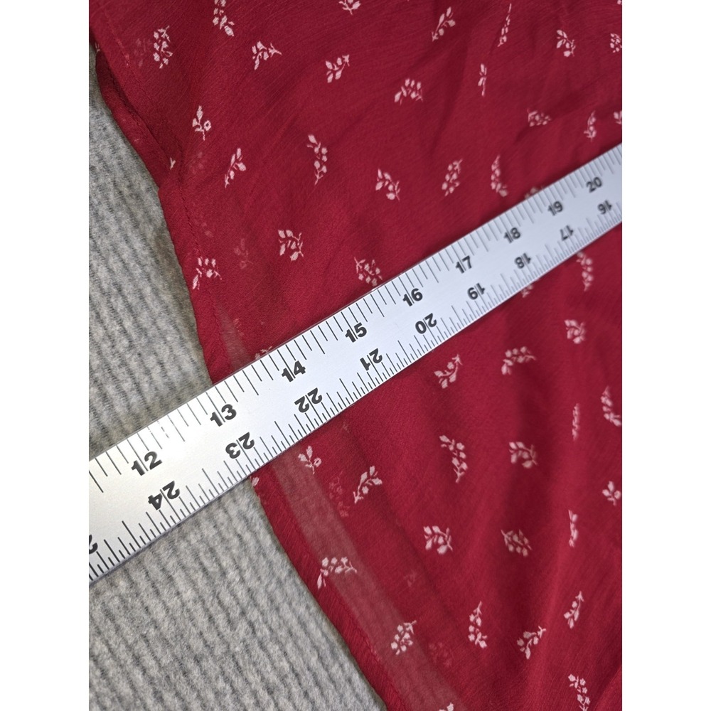 Old Navy Womens L Red Chiffon Ditzy Floral Sheer Lined Long Sleeve Peasant Top - Picture 9 of 14